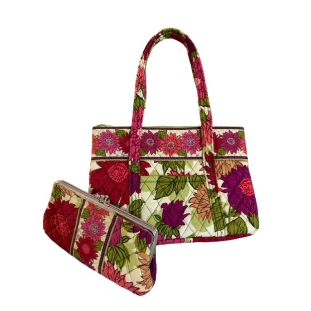 Vera Bradley "Hello Dahlia"- Small Tote & Matching Kiss-lock Wallet